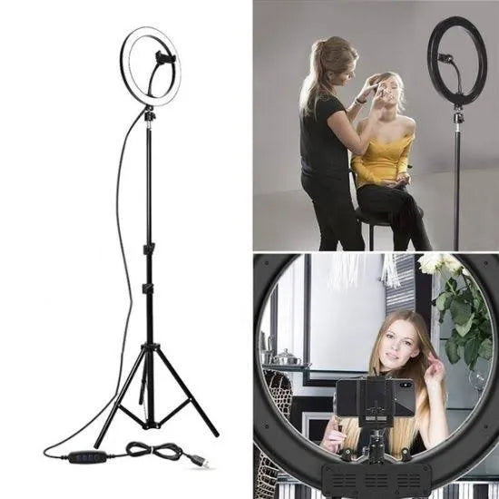 Lampa circulara Ring Light 26cm/10" INCH, Conectare usb, Trepied Mare, Telecomanda Selfie, (lumina rece, calda si neutra)