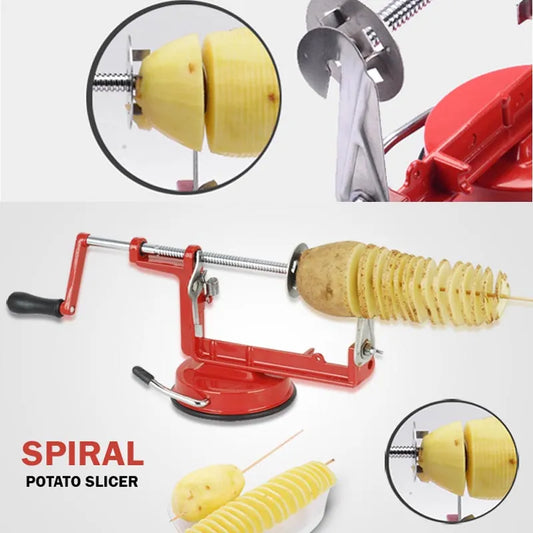 Aparat Manual de Spiralat Cartofi - Ușor de Utilizat, Cu Ventuză pentru Fixare, Roșu! 🥔🔴