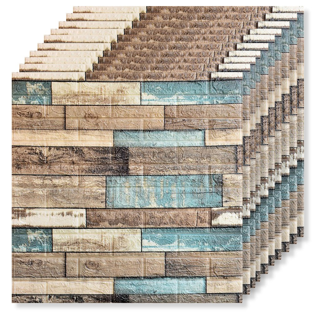 Set 10 x Tapet Autocolant, 3D, Usor de Montat, Rezistent la Apa, Modern, Model Caramida, Maro / Albastru, 70x77 cm