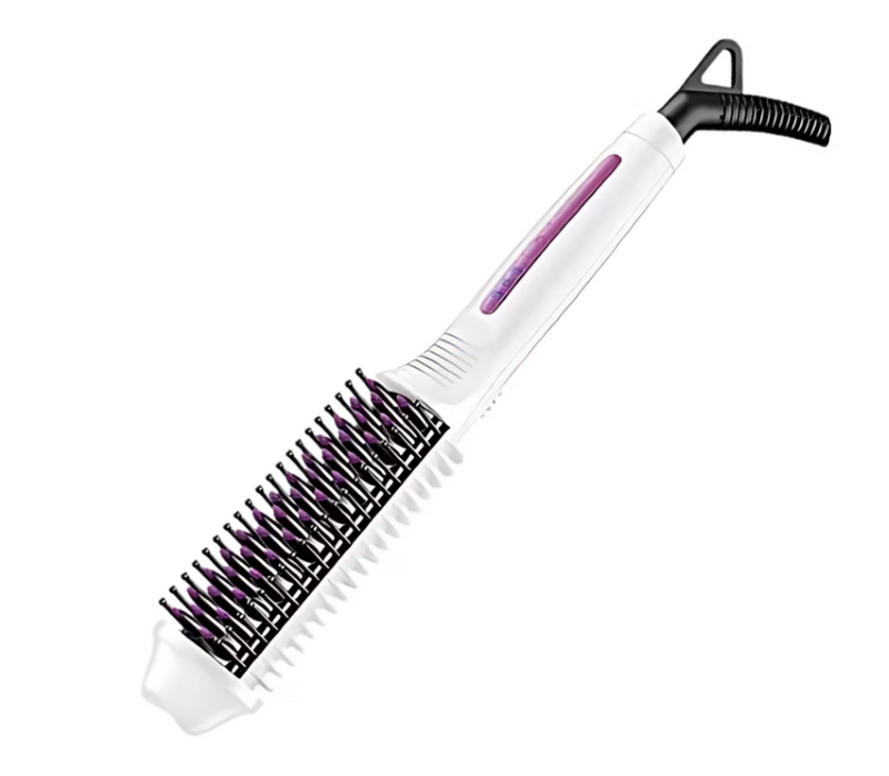 Perie de par electrica, pentru indreptat si ondulat, din ceramica, cu protectii din silicon pentru scalp, alba