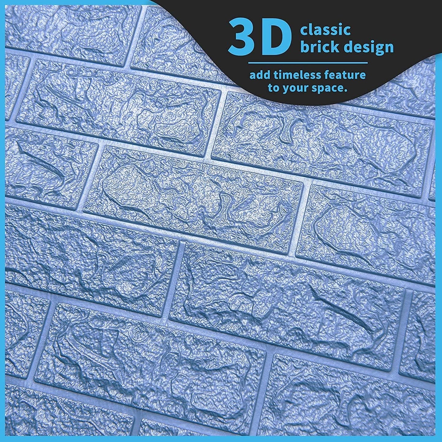 Set 10 x Tapet Autocolant, 3D, Usor de Montat, Rezistent la Apa, Modern, Model Caramida Albastra,, 70x77 cm