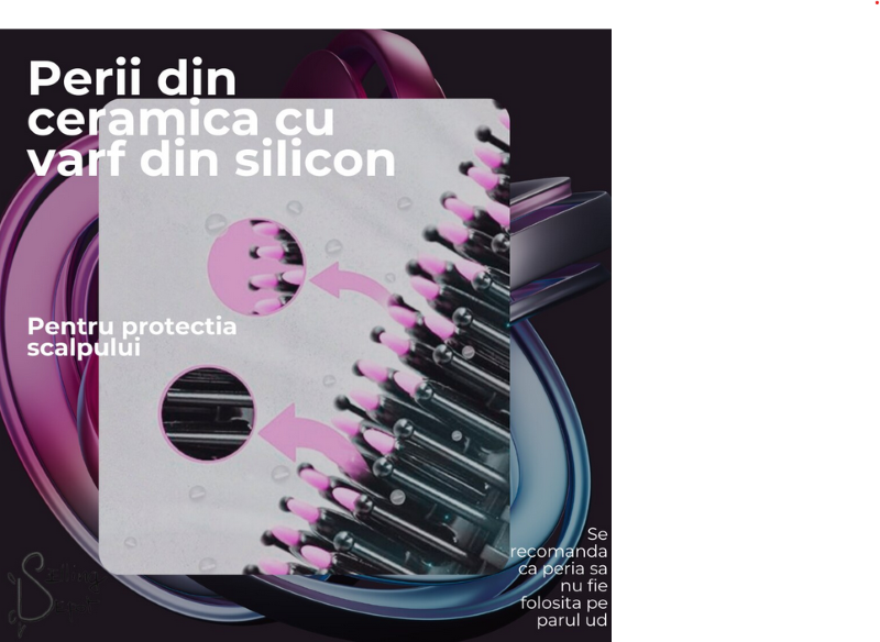 Perie de par electrica, pentru indreptat si ondulat, din ceramica, cu protectii din silicon pentru scalp, alba