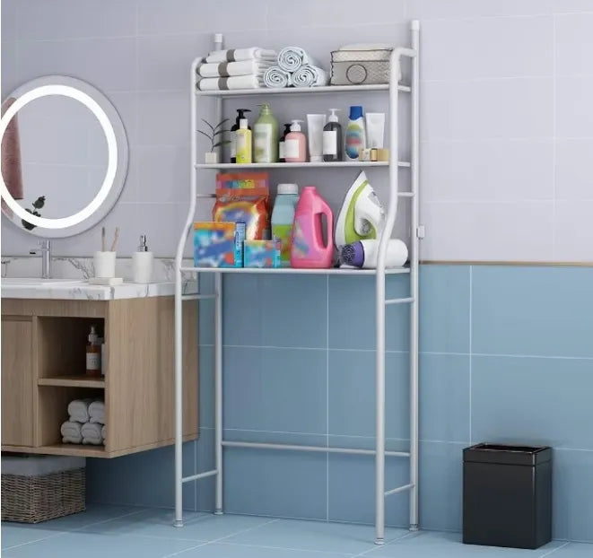 Organizator baie WC, 3 rafturi, Stabil, Suprot Hartie igenica, Metal, Alb