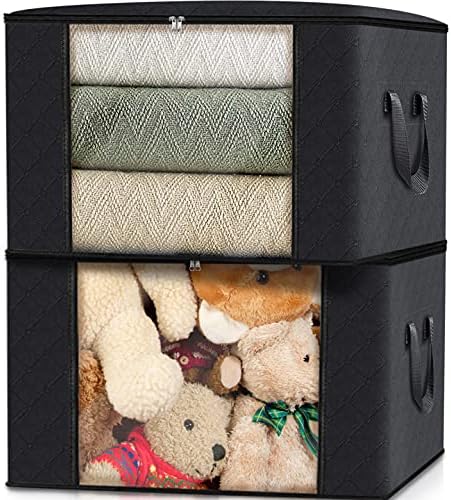 Set 3 Cutii pentru Depozitare si Organizare, pliabile, pentru haine/paturi/jucarii, 105 L, 70x50x30 cm, Negru, Marimea L