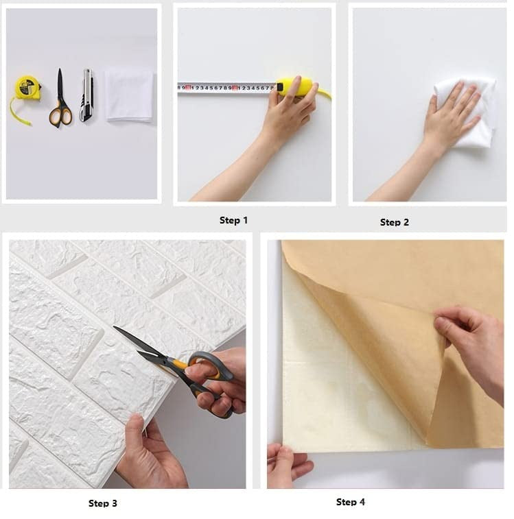 Set 10 x Tapet Autocolant, 3D, Usor de Montat, Rezistent la Apa, Modern, Model Caramida Alb, 70x77 cm