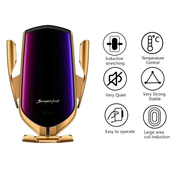 Suport Auto Telefon cu Încărcare Wireless –R1, Auriu 🚗