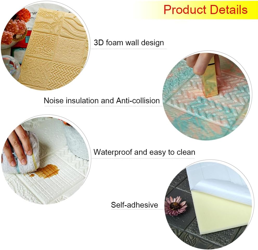 Set 10 x Tapet Autocolant, 3D, Usor de Montat, Rezistent la Apa, Modern, Model Caramida Crem/Albastru, 70x77 cm