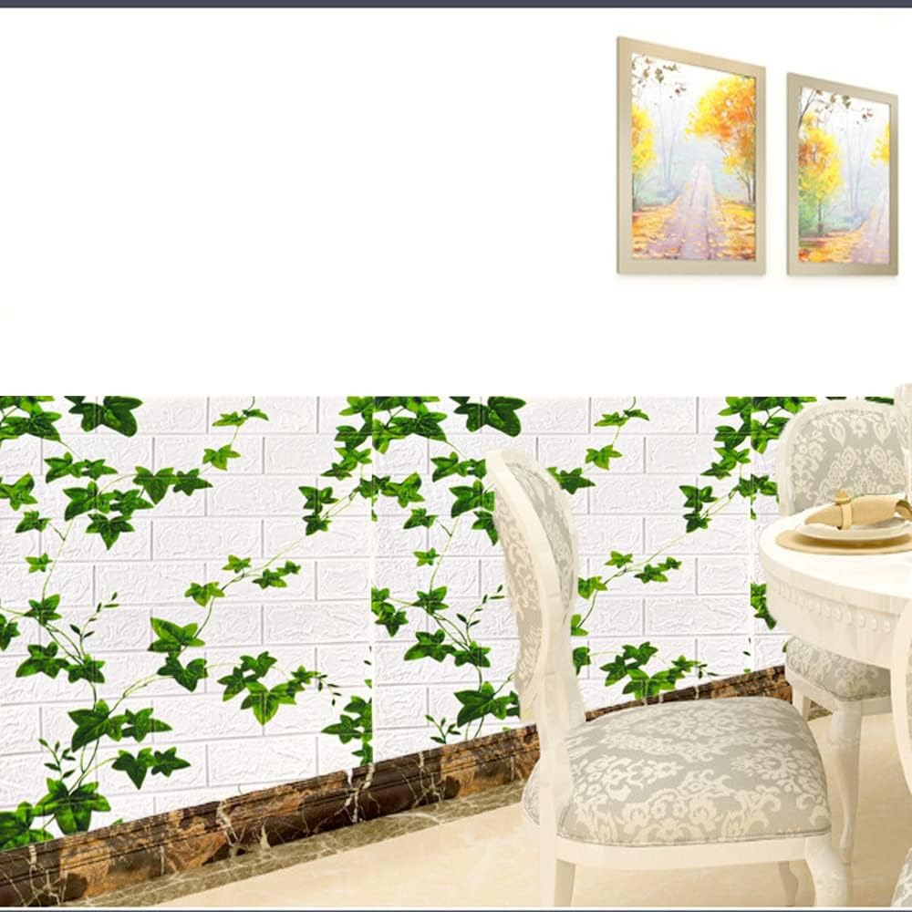 Set 10 x Tapet Autocolant, 3D, Usor de Montat, Rezistent la Apa, Modern, Flori Verzi, 70x77 cm