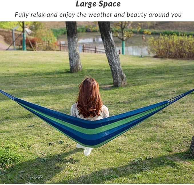 Hamac de o persoana, 80 x 200 cm, husa depozitare, maxim 150 kg, multicolor, baza lemn, albastru