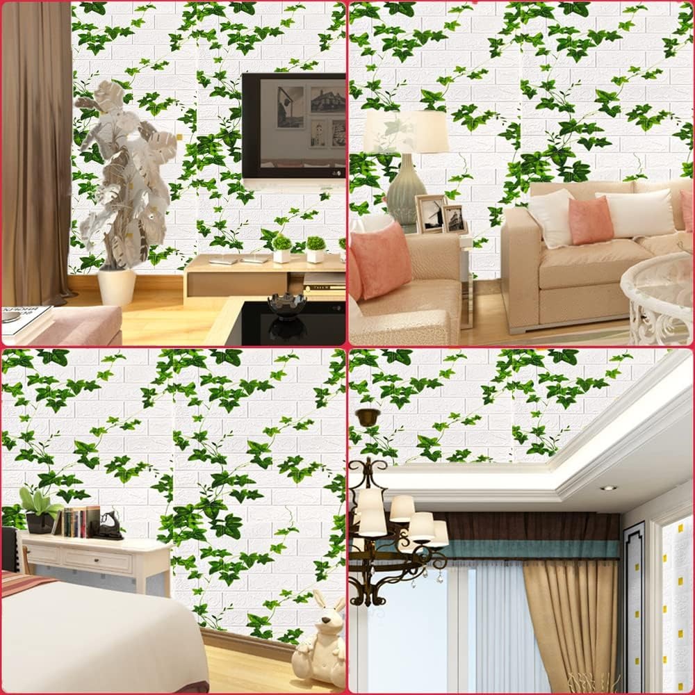 Set 10 x Tapet Autocolant, 3D, Usor de Montat, Rezistent la Apa, Modern, Flori Verzi, 70x77 cm