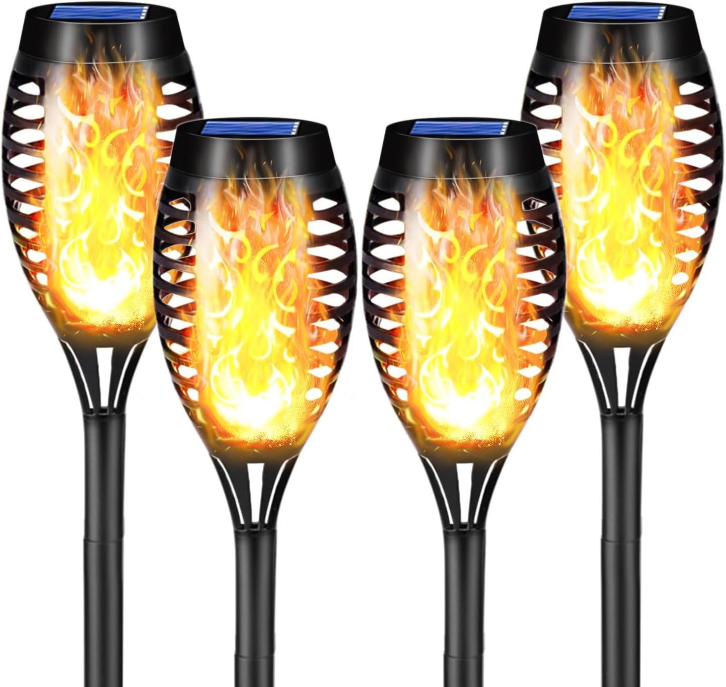 Set 4 Lămpi Solare Tip Torță cu Efect de Flacără – 52 cm, IP65, ABS Negru