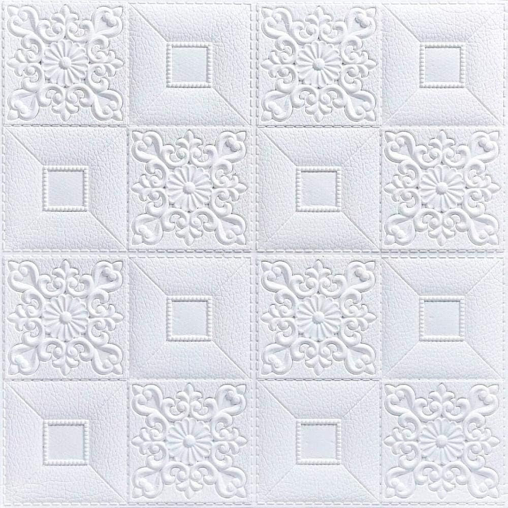 Set 10 x Tapet Autocolant, 3D, Usor de Montat, Rezistent la Apa, Modern, Model Patrat Alb, 70x70 cm