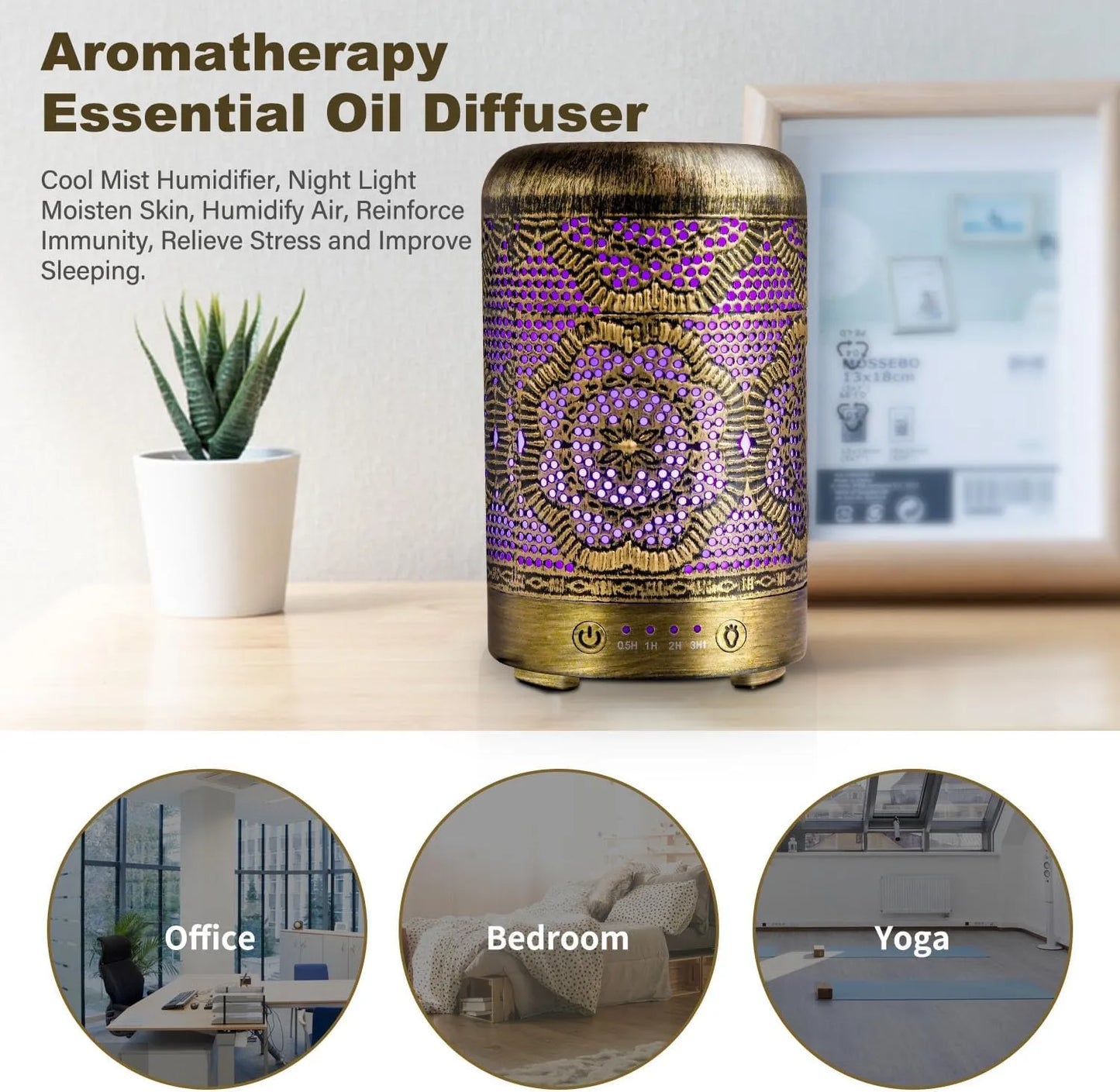 🌿 Difuzor Aromaterapie Vintage – Design Metalic, 7 Culori LED, 250ml 🌿