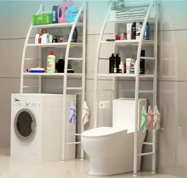 Organizator baie WC, 3 rafturi, Stabil, Suprot Hartie igenica, Metal, Alb