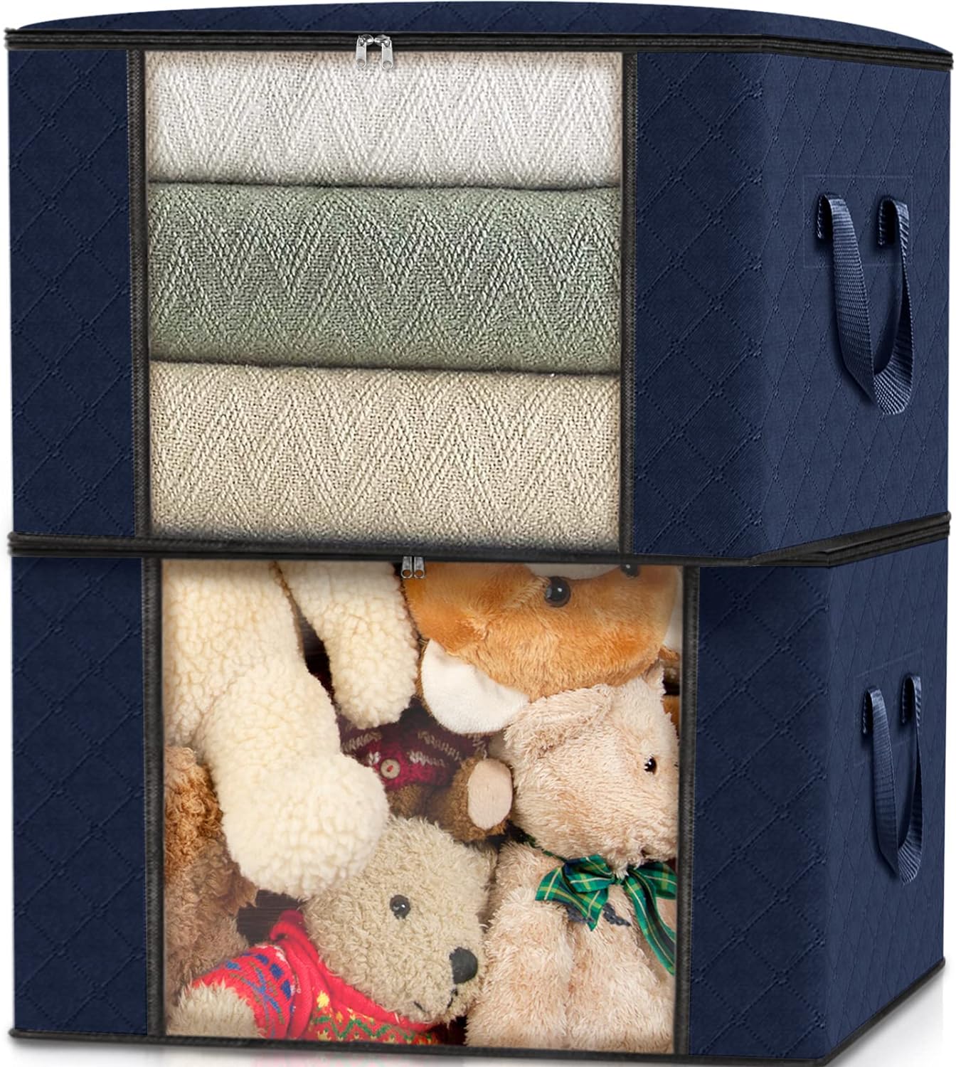 Set 3 Cutii Pliabile pentru Depozitare și Organizare, pentru Haine/Pături/Jucării, 105 L, Albastru, Marimea L! 🧸👚