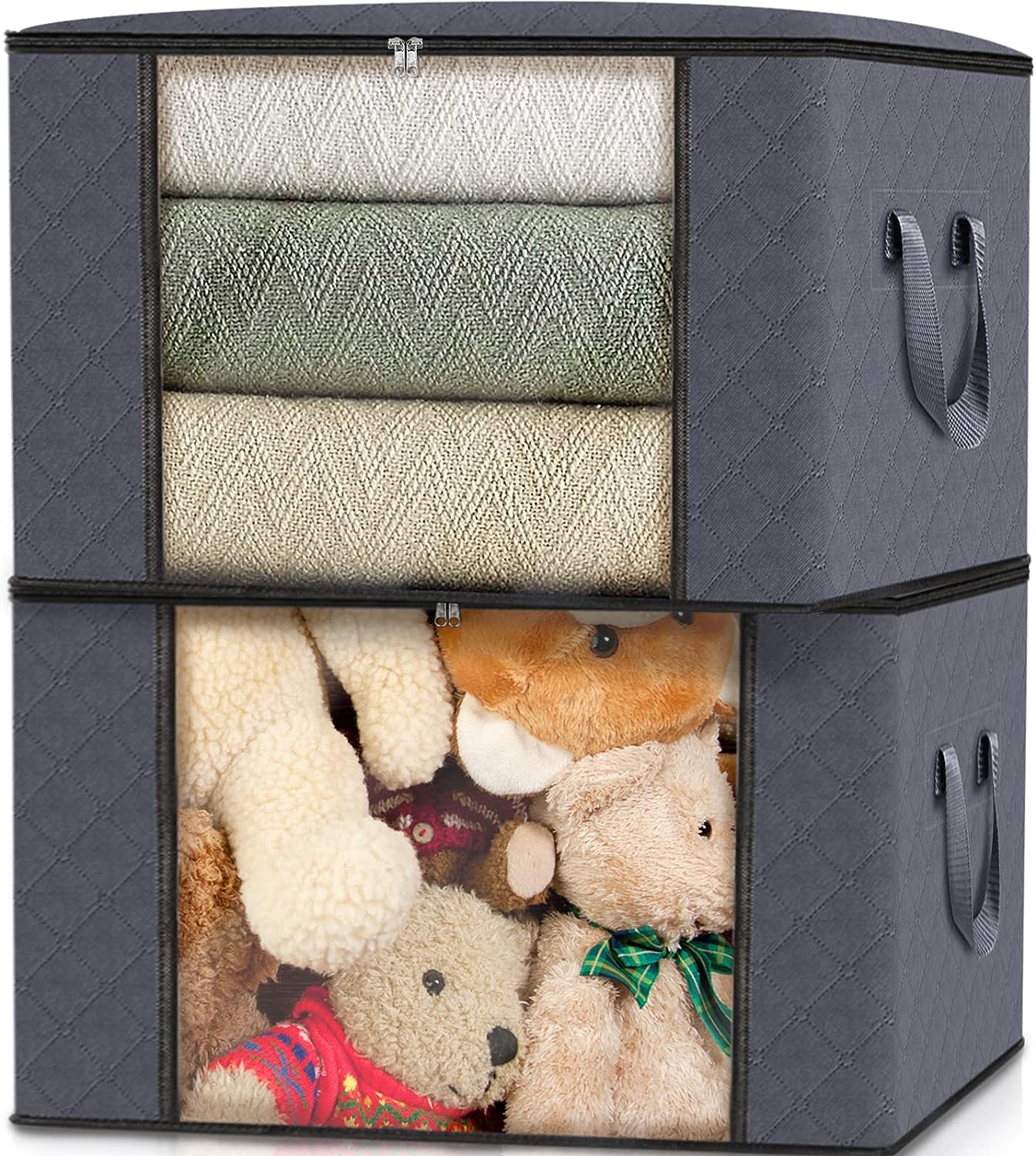 Set 3 Cutii Pliabile pentru Depozitare și Organizare, pentru Haine/Pături/Jucării, 105 L, Gri, Marimea L! 🧸👚