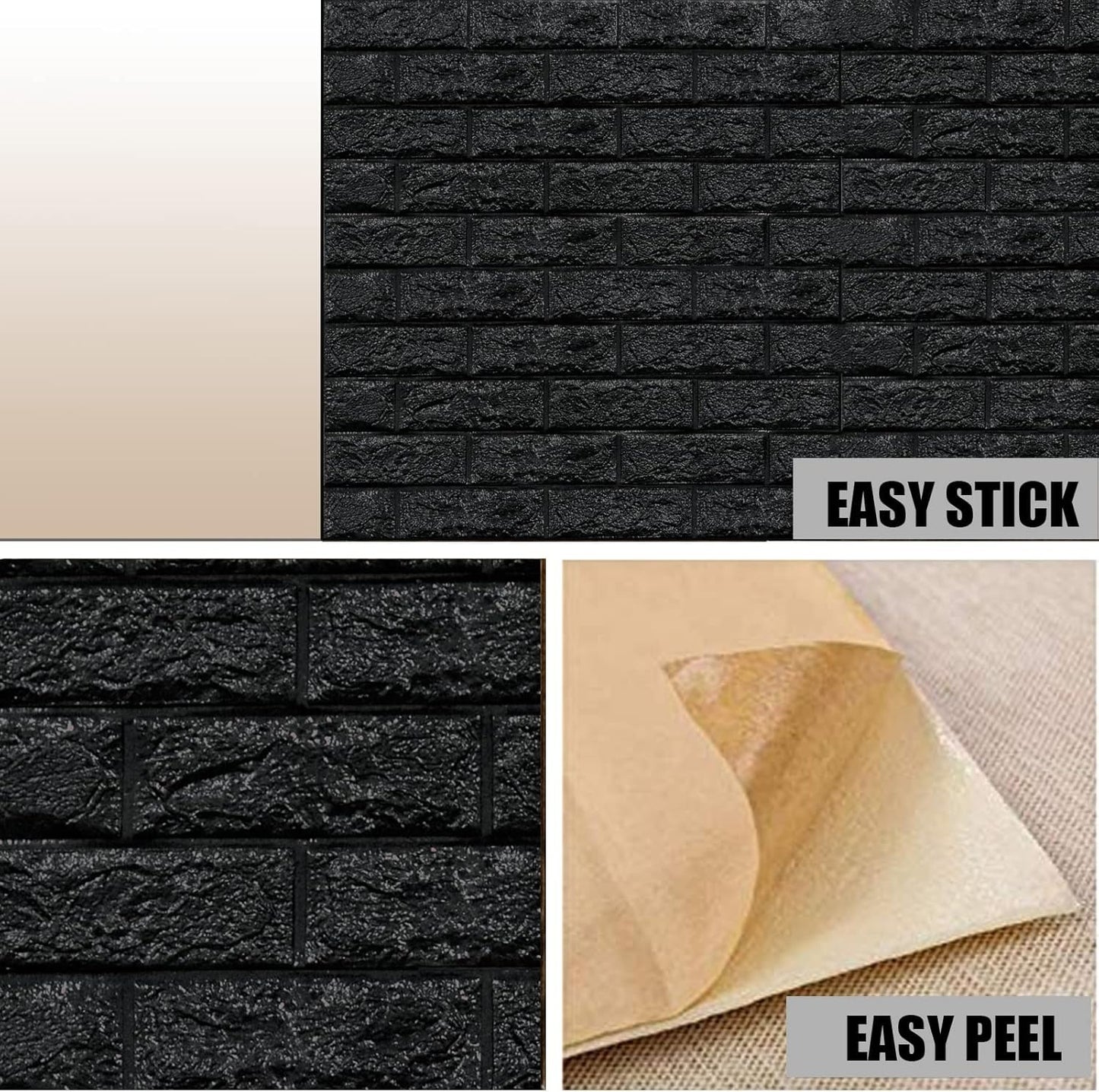 Set 10 x Tapet Autocolant, 3D, Usor de Montat, Rezistent la Apa, Modern, Model Caramida Neagra, 70x77 cm
