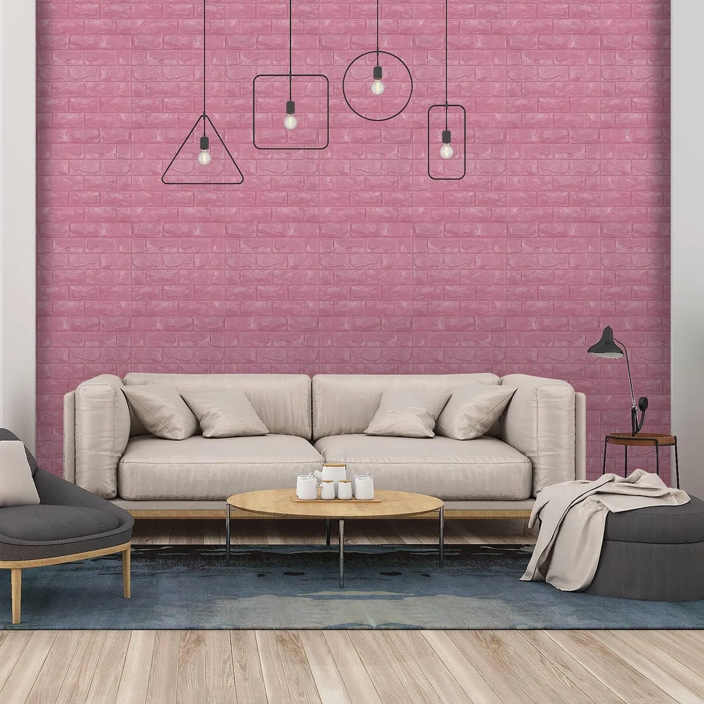 Set 10 x Tapet Autocolant, 3D, Usor de Montat, Rezistent la Apa, Modern, Caramida Roz, 70x77 cm