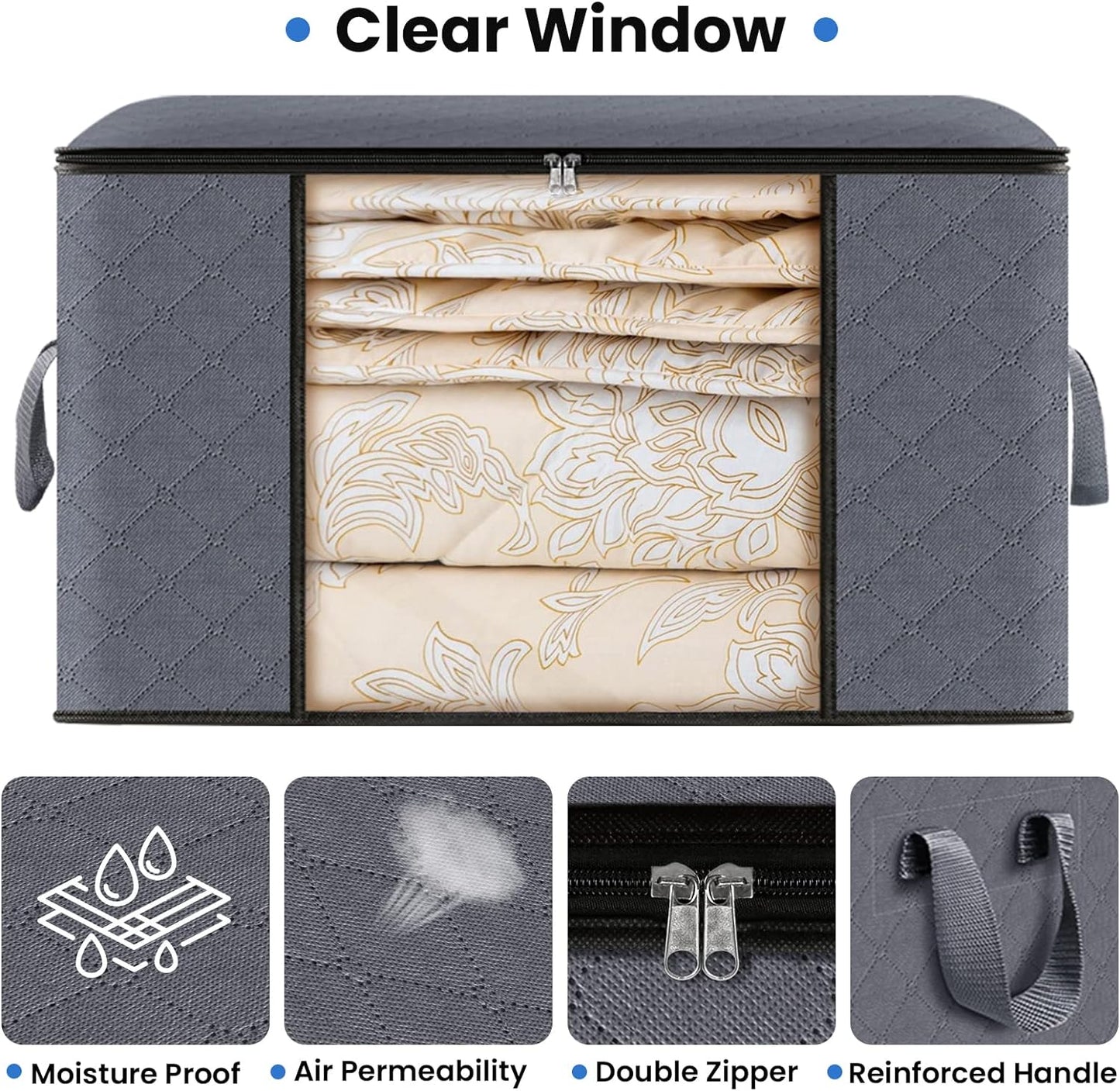 Set 3 Cutii pentru Depozitare si Organizare, pliabile, pentru haine/paturi/jucarii, 105 L, 60x43x35 cm, Gri, Marimea M
