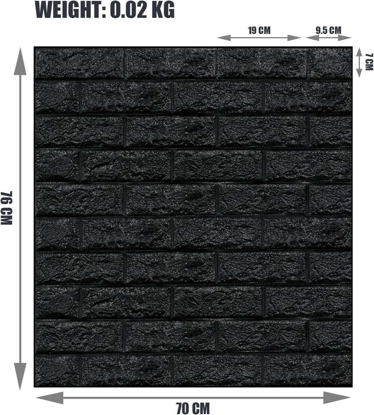 Set 10 x Tapet Autocolant, 3D, Usor de Montat, Rezistent la Apa, Modern, Model Caramida Neagra, 70x77 cm
