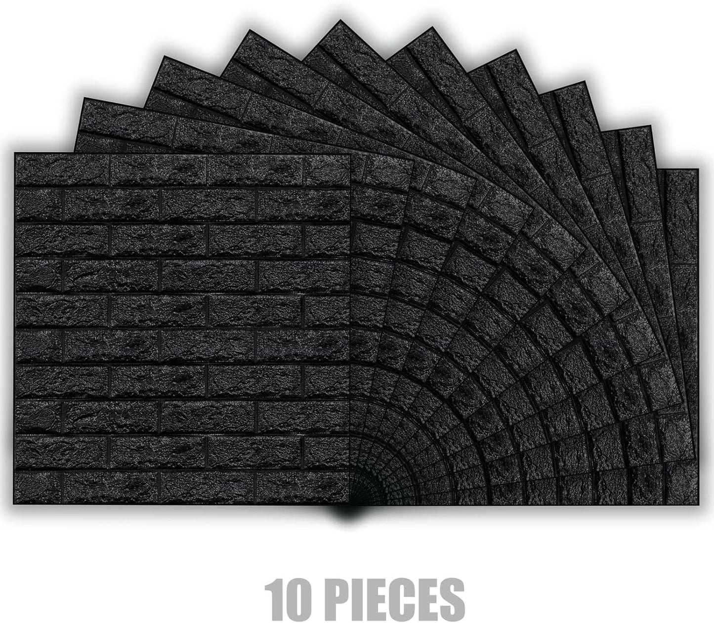 Set 10 x Tapet Autocolant, 3D, Usor de Montat, Rezistent la Apa, Modern, Model Caramida Neagra, 70x77 cm
