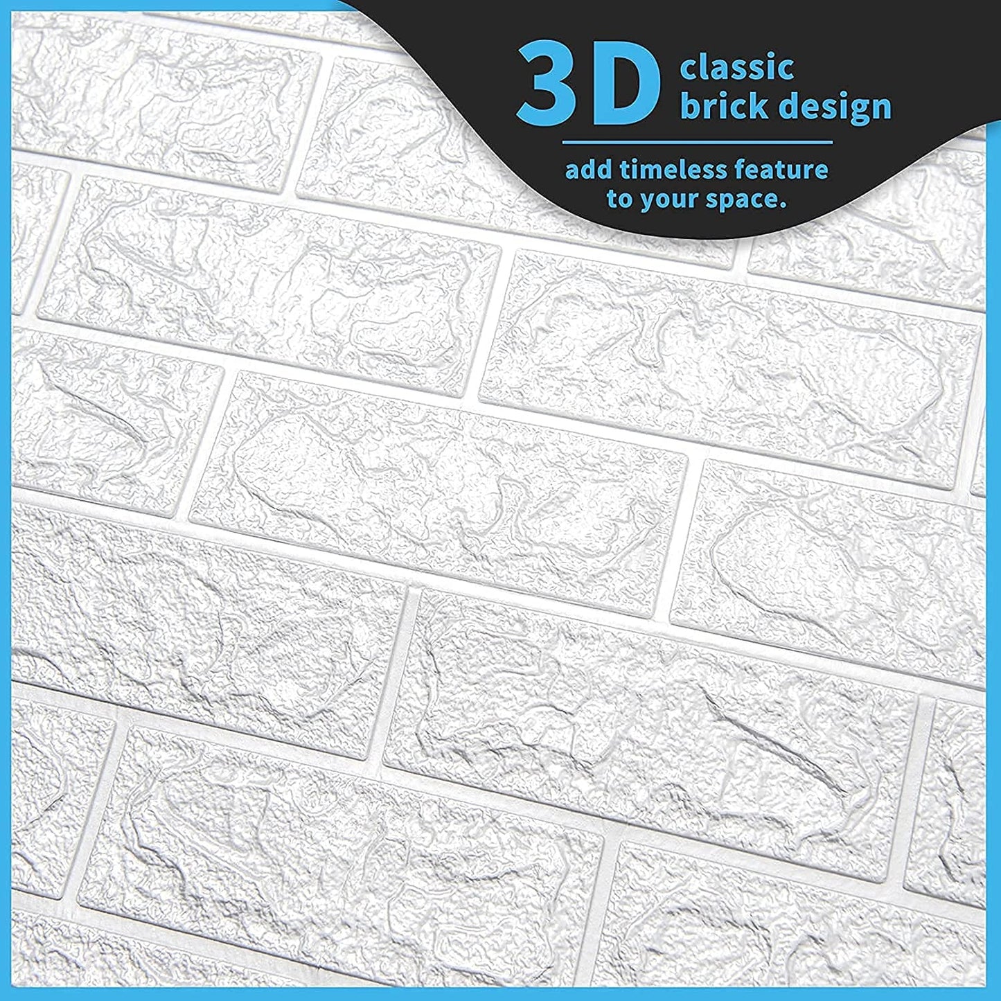 Set 10 x Tapet Autocolant, 3D, Usor de Montat, Rezistent la Apa, Modern, Model Caramida Alb, 70x77 cm