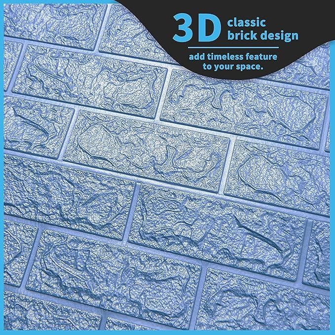 Set 10 x Tapet Autocolant, 3D, Usor de Montat, Rezistent la Apa, Modern, Model Caramida Albastra,, 70x77 cm