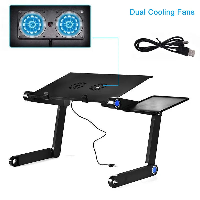 Masă Laptop Multifuncțională T8 – Reglabilă, cu 2 Ventilatoare, Neagră