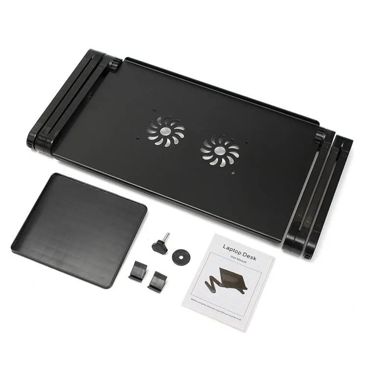 Masă Laptop Multifuncțională T8 – Reglabilă, cu 2 Ventilatoare, Neagră
