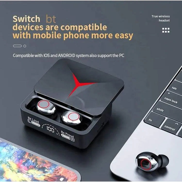 Căști Smart M90 PRO Wireless, Touch, Display Digital – Negru