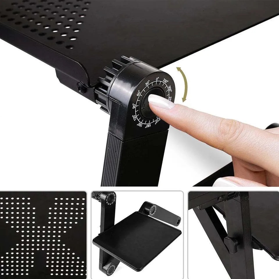 Masă Laptop Multifuncțională T8 – Reglabilă, cu 2 Ventilatoare, Neagră