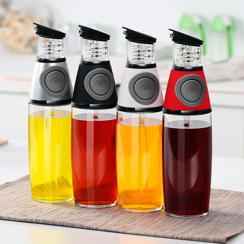 Dispenser inteligent pentru ulei/otet, recipient 500 ml din sticla, cu pompita, Gri