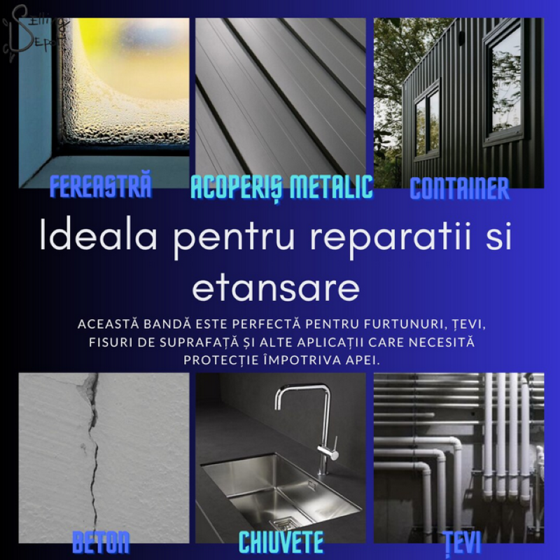 Banda adeziva impermeabila, din folie de aluminiu, pentru repararea scurgerilor, crapaturilor si gaurilor