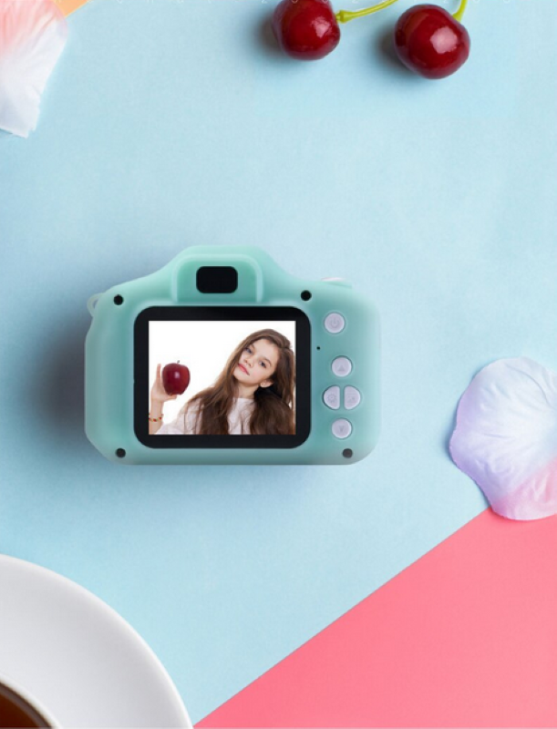 Camera foto interactiva copii full HD, cu 4 jocuri incluse, 7 scene si 4 cadre foto distractive, culoare verde menta