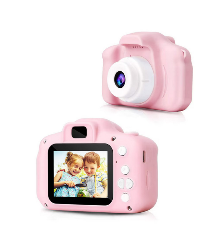 Camera foto interactiva copii full HD, cu 4 jocuri incluse, 7 scene si 4 cadre foto distractive, culoare roz