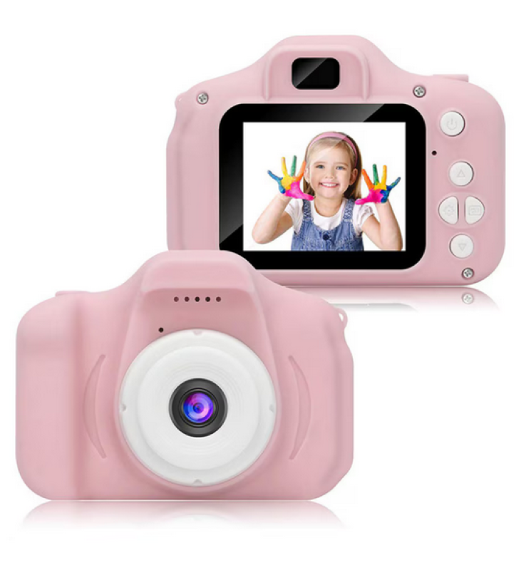 Camera foto interactiva copii full HD, cu 4 jocuri incluse, 7 scene si 4 cadre foto distractive, culoare roz