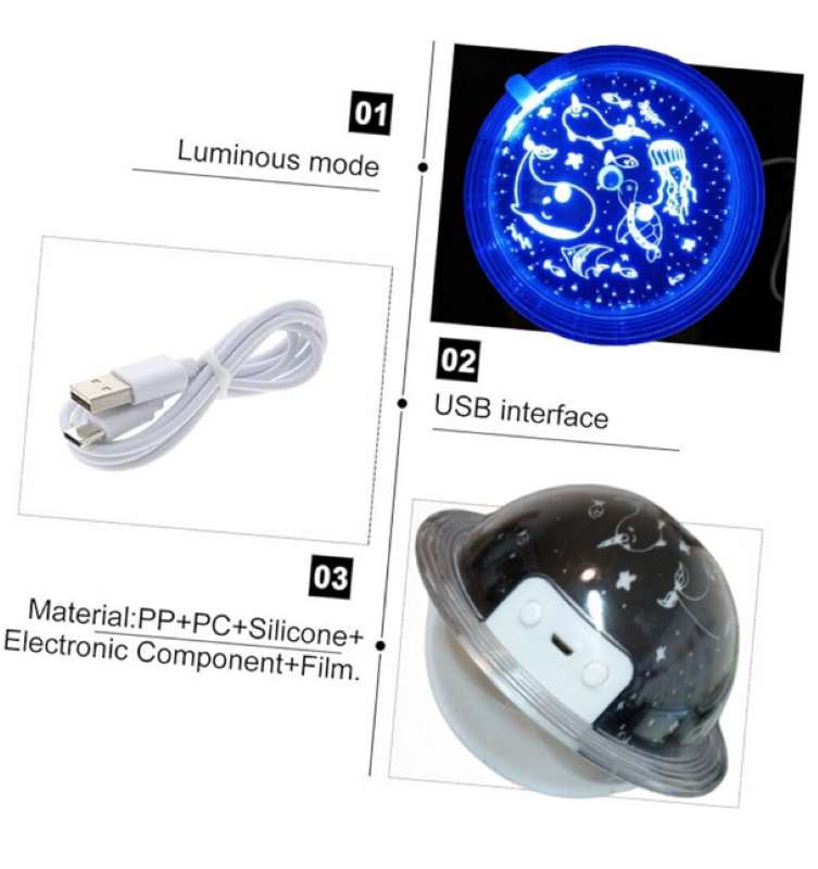 Umidificator aroma cu Proiector Lumina tematic ocean, suport de lemn, capacitate 250ml