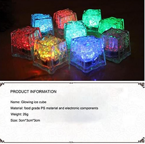 Cuburi de gheata iluminate, 12 cuburi cu LED pentru bauturi, cu lumini schimbatoare