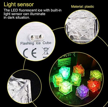 Cuburi de gheata iluminate, 12 cuburi cu LED pentru bauturi, cu lumini schimbatoare