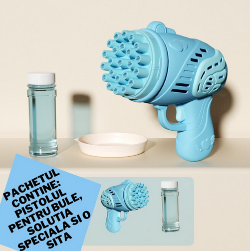 Masina tip pistol pentru facut bule cu 23 de gauri si solutie concentrata de bule