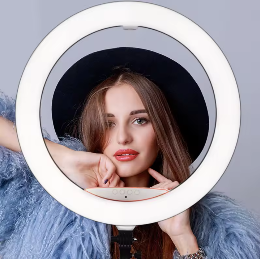 Lampa Ring Light, 56cm/22inch LED, 3 moduri lumina, 10 trepte reglaj, 3 suporti, telecomanda selfie, trepied 210cm inclus