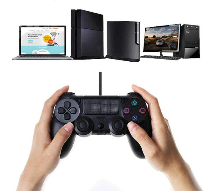 Controller cu fir Doubleshock 4, Pentru consola PS4, PS TV, PS Now Cu vibratii, Negru