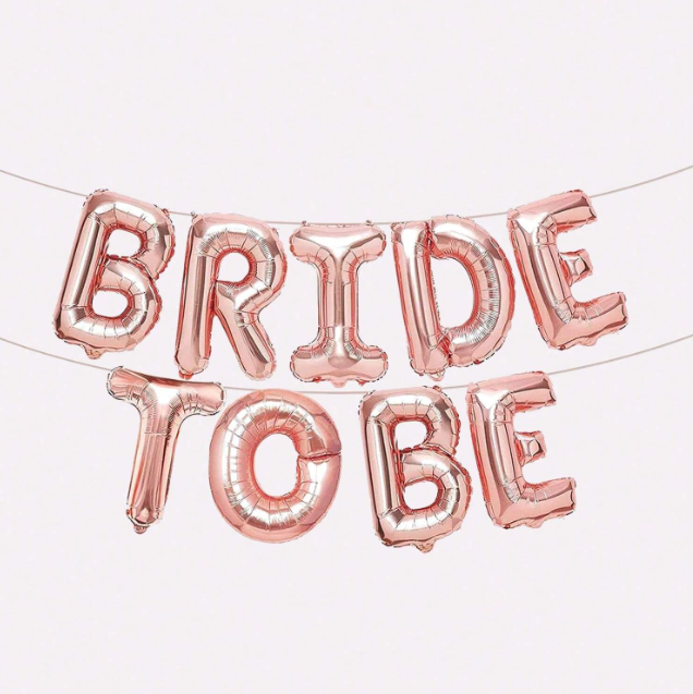 Set baloane din folie BRIDE TO BE, rose gold, 40 cm, 6 baloane din latex alb cu scris, 30 cm