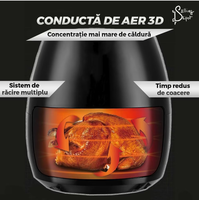 Friteuza Fara Ulei, programe smart chef automate, afisaj digital, tehnologie smart sensing, temperatura ajustabila, functie de pastrare la cald, tensiune alimentare 220 V, 4.5 L, negru
