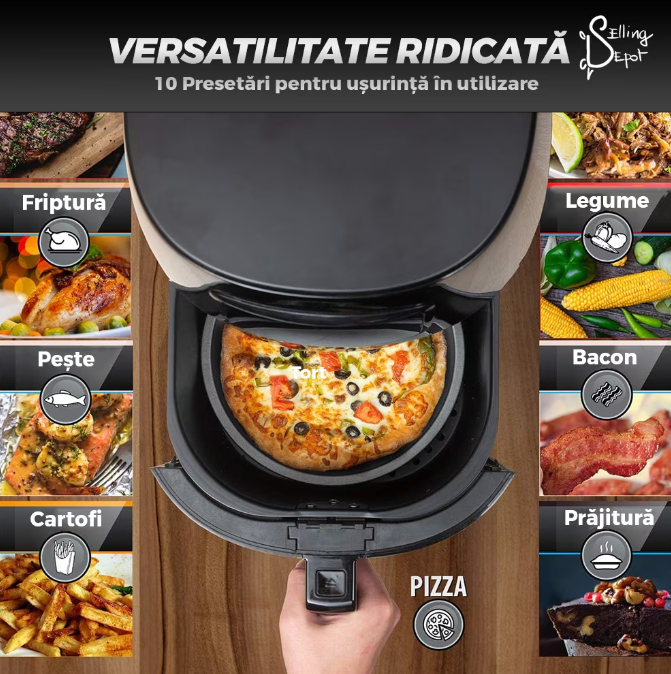 Friteuza Fara Ulei, programe smart chef automate, afisaj digital, tehnologie smart sensing, temperatura ajustabila, functie de pastrare la cald, tensiune alimentare 220 V, 4.5 L, negru