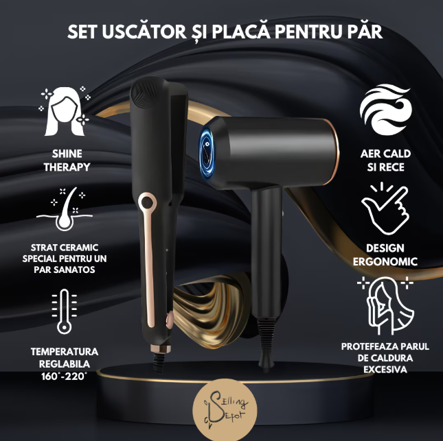 Set Uscător și Placă pentru Păr Shine Therapy 💇♀️
