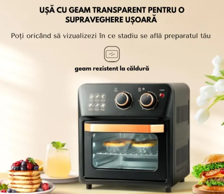 Friteuza cu aer cald retro, cuptor electric cu prajitor de paine, tehnologie de circulatie a aerului la 360° DS-18, 12L