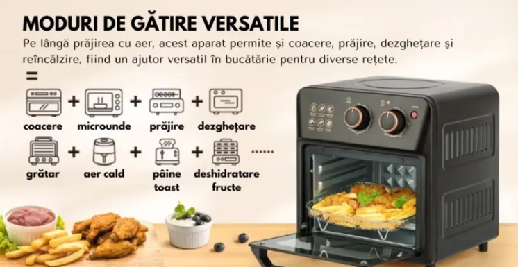 Friteuza cu aer cald retro, cuptor electric cu prajitor de paine, tehnologie de circulatie a aerului la 360° DS-18, 12L