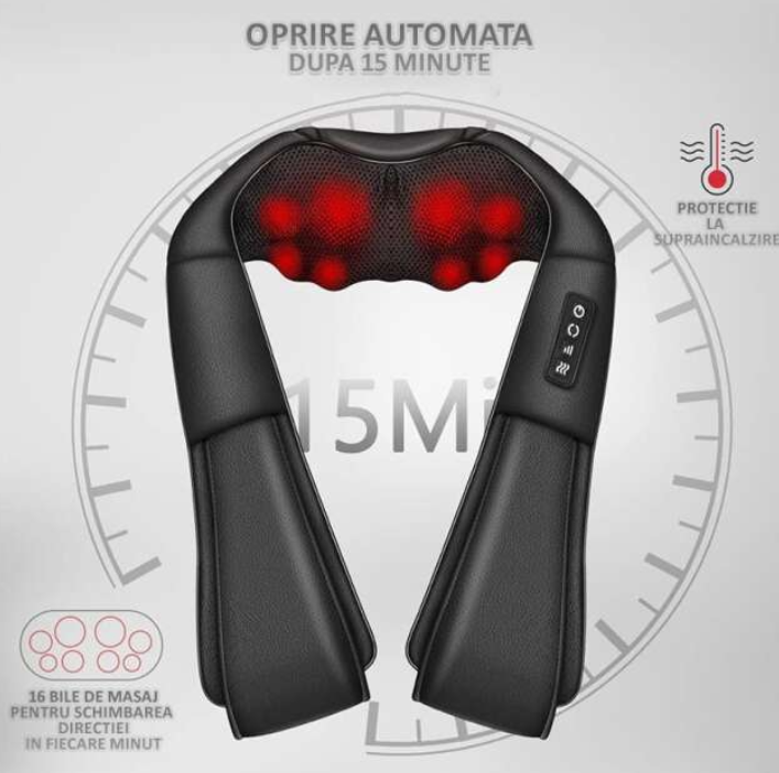 Aparat de Masaj Shiatsu 3D Bidirecțional – Relaxare Completă pentru Gât, Spate, Umeri, Picioare și Talie