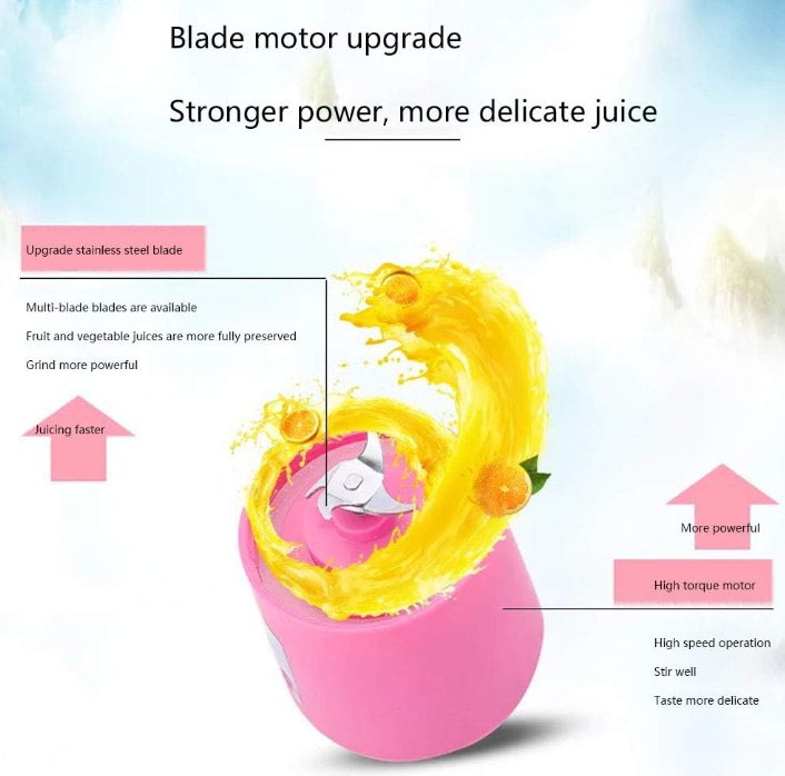 Blender Portabil Engros, Conectat prin USB, Electric - Roz, pentru Sucuri Sănătoase